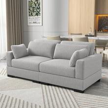 Loveseat Sofa, Modular Sofa, Corduroy Upholstered, With Removable Cushions And Backrest, Modern Sofa, Single Sofa, Footrest, Wide Armrests, Suitable For Living Room, Bedroom, Apartment, Beige/Grey - 灰色 - 查看 5