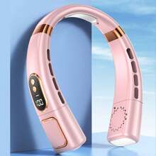 1pc Neck Hanging Fan, Bladeless Portable Neck Fan, Long Battery Life, 5 Adjustable Speeds, LED Display, Dimmable Light, Suitable For Students, Office, Outdoor Travel, Perfect Gift, Holiday Essential