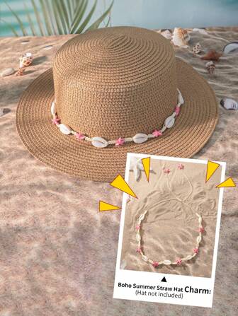 1pc Boho Vacation Style Hibiscus, Shell, Starfish Woven Straw Hat Charms, Spring/Summer Beach Hat Accessory (Hat Not Included)