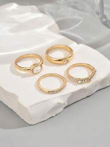 4pcs Gold-Color Alloy Women's Fashion Elegant Luxury Ring Set - Gold - View 5