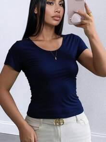 Women's Fashion T-Shirts - Elegant Summer Tees In 2-Pack And 3-Pack Options, Multiple Color Combinations For Stylish Outfits - 米白加寶藍加淺灰 - 查看 3