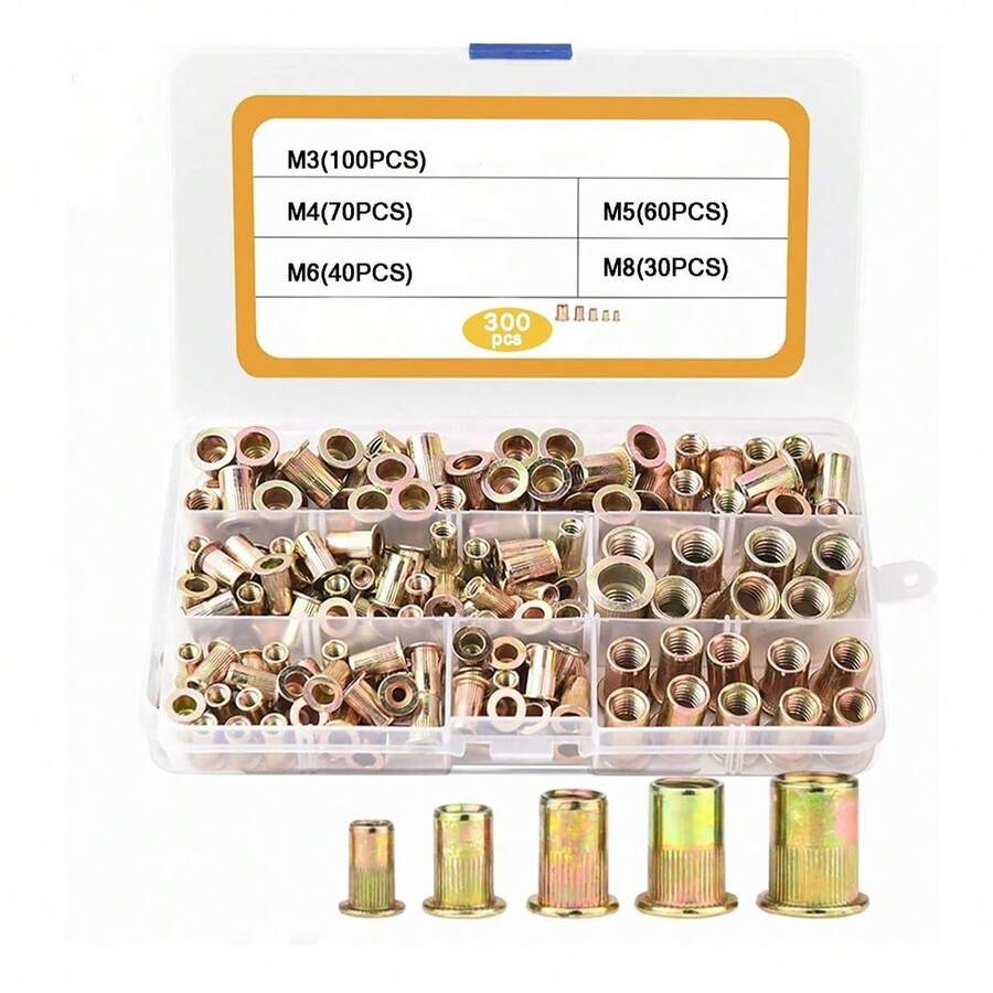 Tuercas Remache Acero Al Carbono 300 Piezas M3 M4 M5 M6 M8 - Dorado - Ver 1