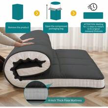 Futon Mattr Japanese Floor Mattr Thicken Foldable Bed Mattr Roll Up Mattr Topper Sping Pad Tatami Mat Floor Lounger Guest Bed For Camping Couch Car Black Single - Black - View 4