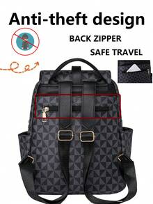 Anti-Theft Geometric Print PU Leather Backpack, Women's Wallet, Multi-Function Fashion Daily Bag, Multi-Pocket Lightweight Travel Bag, Large Capacity Minimalist Backpack, Convenient Backpack, Suitable For Students, Nurses, Teachers, Business People, Travel, Business, Commuting, Shopping, Office, Dating, Hiking, Training, Work, Birthday Gift, Holiday Gift, Backpack , Back To School