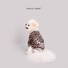 1pc Pet Dog Pajamas, Cute Leopard Print & Cow Print Fabric, Non-Stretch, Suitable For Extra Small & Small Dogs, Cats, Casual Loungewear - Coffee Brown - View 8