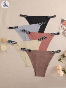 5pcs/Set Ladies' Seamless Letter Waistband Breathable Comfortable Triangle Panties - Multicolor - View 1