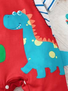 Mameluco informal para niños pequeños/bebés con pantalones tipo babero a rayas y estampado de dinosaurios - Multicolor - Ver 6