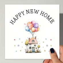 1 pezzo Biglietto di auguri per il nuovo ufficio/casa - Illustrazione di palloncini colorati e casa accogliente, perfetto per celebrare il giorno del trasloco, decorazione festiva per la casa | Design allegro | Carattere elegante, regalo per il riscaldamento della casa, per forniture scolastiche, ritorno a scuola