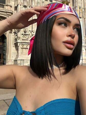 1 件女士波西米亚链条和花卉印花围巾，夏季百搭复古丝绸质感 50 厘米围巾，发饰，适合日常佩戴，节日礼物