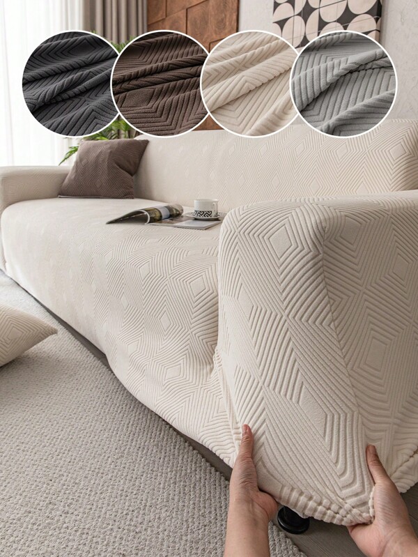 1pc Multi-Purpose Stretch Jacquard Diamond Pattern Sofa Cover, Elastic Non-Slip Furniture Protector, Bedroom Office Living Room Home Decor, Come With 1 Matching Pillow Case (Pillow Insert Not Included), Fits 1/2/3/4 Seater Sofa Couch Cover Sofa Covers Room Decor Living Room Decor