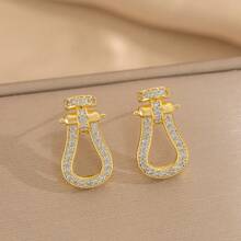 1 Stück modischer Luxus Schmuckset mit kubischem Zirkonia und Hufeisen-Verschluss, bestehend aus Halskette, Ohrringen und Ring, elegant und vielseitig einsetzbar, perfektes Geschenk für Frauen