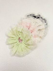 1 Piece Large Size Solid Color Flower Lace Scrunchies Fashion Elegant Cute Hair Tie For Women Ladies Suit Travel Daily Use Green Pink Black Beige Color