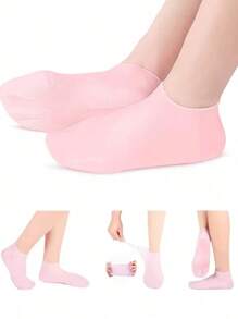 Soothing Moisturizing Silicone Socks,Silicone Skin Care Footmuffs Moisturizing Foot Socks Anti-Cracking Softening Callus Cuticle Foot Cover Foot Mask Massage Moisturizing Foot Care Socks,Highly Absorbent Stretch Stockings, Reusable Aloe Vera Socks, Overnight Spa Socks, Non-Slip Gel High Heels (For Men And Women With Dry Skin, Rough Feet), Home Foot Care, To Use With Your Favorite Lotions And Creams(Random Color)