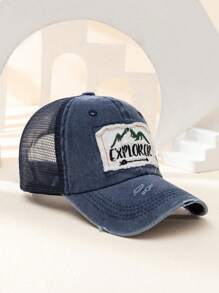 1pc Men's Fashionable Distressed Applique Letter Mesh Baseball Cap
