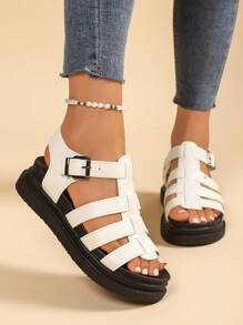 Women's Flat Sandals, New Chunky Platform Black Sandals, Roman Style Non-Slip Versatile Fashion Sandals For Summer Casual Beach