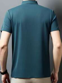 男士透气翻领 Polo 衫，夏季轻便休闲商务正装 - 藍色 - 查看 3