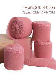 1/3/9 卷手工雪纺丝带流苏 1.5 英寸 X 5.5 码磨边丝带，适用于婚礼请柬、新娘花束、礼品包装、蝴蝶结制作、工艺品、派对装饰 - 彩色 - 查看 29