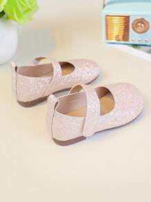 1 Pair Girls Glitter Flat Shoes, Cute Square Toe Shoes, Suitable For Outing, Party And Festival, All Seasons
