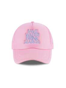 1pc 'Save Water Drink Margaritas' Embroidered Breathable Mesh Hat, Comfortable For Summer Wear, Adjustable Size Suitable For Beach/Drinks - SAVEWATER - View 4