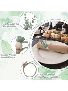 Napkin Rings Set Of 6 Rustic Eucalyptus Wooden Napkin Rings Boho Leaf Wood Bead Farmhouse Spring Fall Napkin Ring Holder For Family Dining Banquet Wedding Christmas Easter Holiday Table Decor