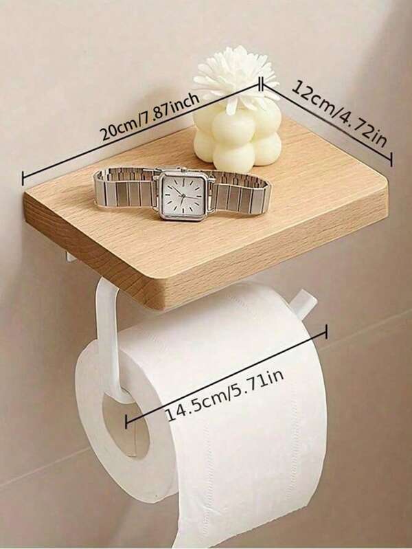 1 Stück wandmontierter Toilettenpapierhalter mit Ablage, Toilettenpapier-Spender und Handyhalter, ohne Bohren, geeignet für Badezimmer, moderne Wohndekoration