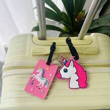 1pc/2pcs Cute Unicorn Luggage Tag Bag Charm, Pink Series, Perfect For Luggage, Backpack, Unique Gift For Boyfriend, Girlfriend Suitcase Tag Pendant Holiday Vacation For Travel For Honeymoon For College For School Bag For Flying For Cruise For Bags Portable Anti-Lost