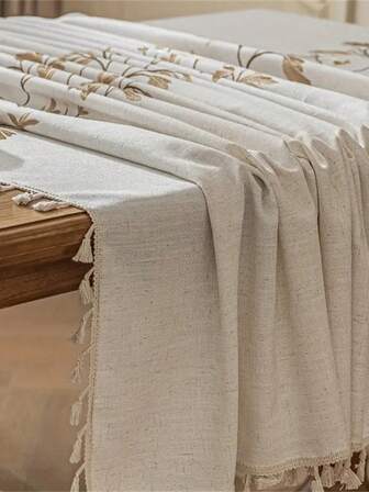 1pc Elegant Floral Print Tablecloth, Washable Polyester Material Rectangular Embroidered Design, Suitable For Picnic, Wedding, Holiday Party, Thanksgiving, Restaurant, Holiday Table Decor, Durable Tablecloth