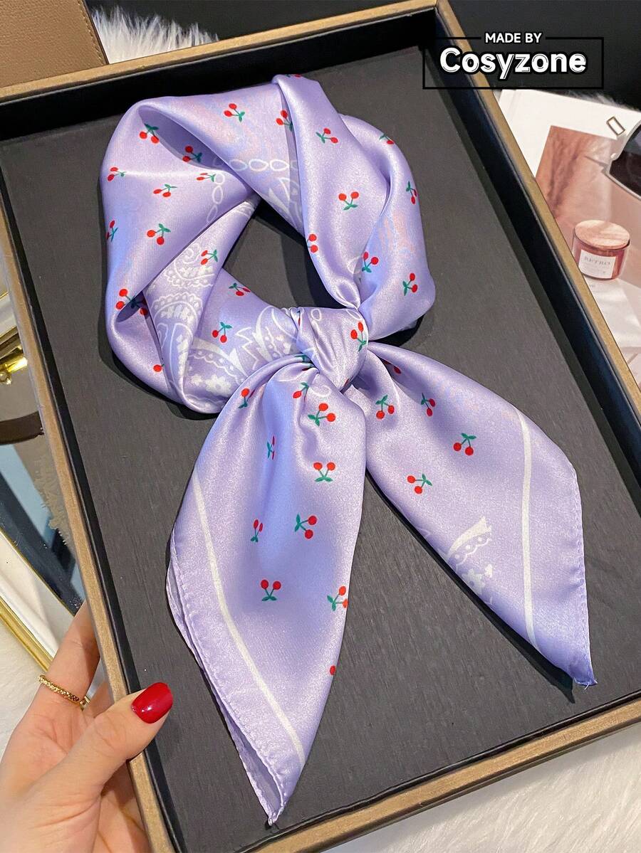 1 chiếc khăn vuông in họa tiết Bohemian Paisley & Cherry 27,6 inch dành cho nữ, khăn Bandana đa năng, khăn trùm đầu, khăn choàng cho phong cách ngoài trời thường ngày và thời trang, chống gió và chống nắng - Màu tím - Xem 1