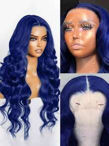 Dark Blue Lace Front Wigs Human Hair, 13x4 HD Body Wave Human Hair Lace Frontal Wigs Human Hair Pre Plucked With Baby Hair Navy Blue 180% Density 30 Inch 13X6 Bouncy Body Wig - SBlue - View 8