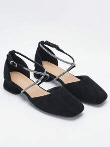 Wide Fit Women's Elegant Solid Color Low-Heel Pumps With Pearl Decor, Versatile Spring/Autumn New Arrival