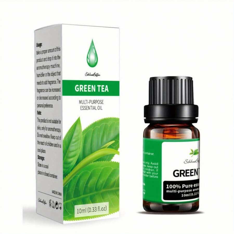1pc Essential Oils 10ml/0.33fl.Oz, Pure Natural Essential Oils For Aromatherapy Humidifier Air Diffuser Candle Making - Trà xanh - Xem 1