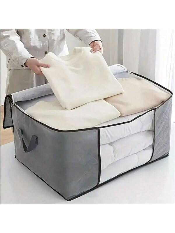 1 Zippered Blanket Storage Bag, Non-Woven Foldable Comfortable Storage Bag, Large Storage Bag For Blankets, Pillows, Blankets, Linen, Storage Container With Transparent Windows, Household Essentials, Apartment Essentials, Closet Organization And Storage