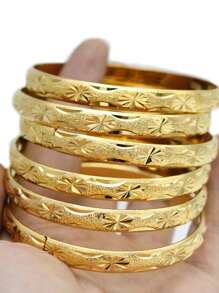 1/3/6pcs Handcrafted 24K Gold Plated Traditional Sand Gold Bracelet With Star & Angel Wing Pattern, Suitable For Women Daily Wear Or Gift, No Box