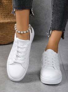 Women's Minimalist Front Tie Outdoor Sports Sneakers, Students Casual White Sports Shoes