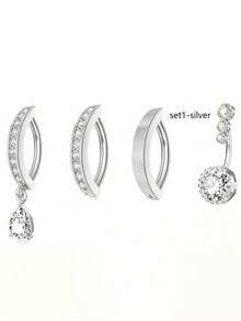 4pcs Fashionable & Sexy Water Drop Cubic Zirconia Belly Button Rings, Body Piercing Jewelry Set For Women
