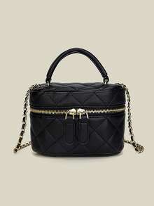 鑽石條紋鏈帶迷你斜挎包，多用途 - 黑色 - 查看 13