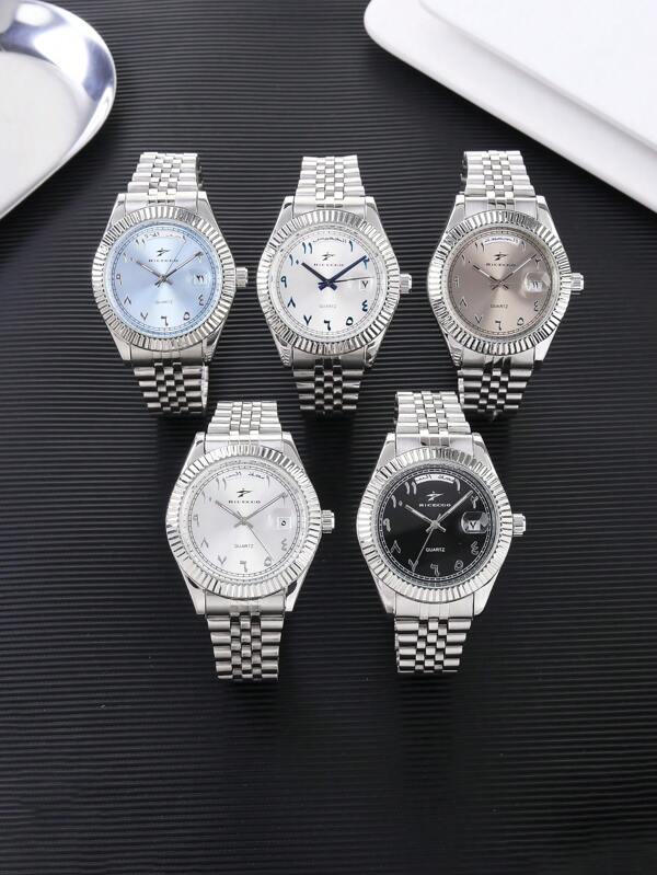 RICECGO RICECGO 1pc Men's Classic Quartz Watch - Business Style, Circular Dial, Dual Calendar Display, Stainless Steel Strap, Quartz Movement, Suitable For Daily Wear, Ideal Gift For Birthdays Or Special Occasions, Father's Day Gift