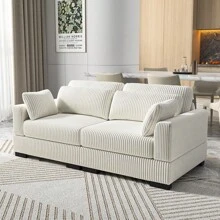 Sofá loveseat, sofá modular, tapizado en pana, con cojines y respaldo desenfundables, sofá moderno, sofá individual, reposapiés, reposabrazos anchos, adecuado para salón, dormitorio, apartamento, beige/gris