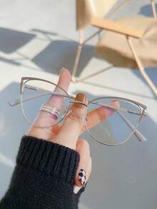 1pc Women's Metal Cat Eye Rhinestone Unique Design Shiny Clear Lens Glasses - Clear - View 10