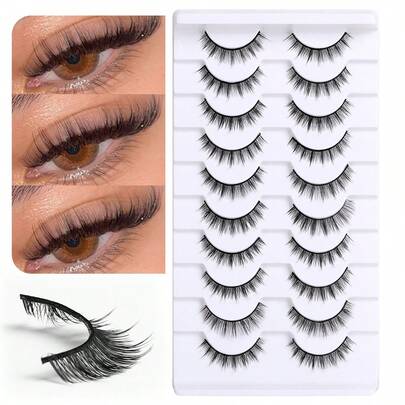 10 pçs/conjunto de cílios postiços fofos e cruzados de 6-18 mm, adequados para encontros e uso diário