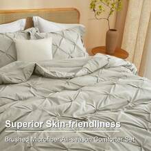 Vclife Vintage Floral Comforter Set Four Sizes, All Seasons Muslin Cotton Bedding Set, 3 Pieces Farmhouse Shabby Chic Jacquard Floral Comforter Set Perfect For Women And Men - 胖被套裝-抓皺+雙層荷葉邊-裸灰 - 查看 4