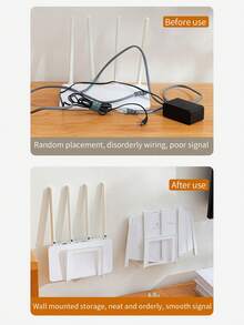 2/1pcs Router Holder/Wifi Storage Rack, Power Outlet Holder, Wall-Mounted Bracket, Set-Top Box Storage Rack, Hole-Free Storage Box Holder, High Capacity Space-Saving Wall Shelf, Suitable For Living Room, Bedroom, Desk And Dorm - White - View 4