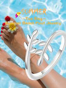 1PC S925 Sterling Silver Delicate Unique Leaf Toe Ring Adjustable Toe Ring For Summer Seaside Wear - Leaf Toe Ring - View 5