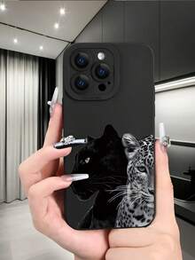 Fierce Animals 1 件黑白豹纹 2D 图案创意高端商务简约时尚手机壳，适合作为送给长辈、朋友、家人、情侣的生日或节日礼物，柔软触感哑光黑色全覆盖保护防尘防水外壳兼容 16/15/14/13/12/11/Pro/ProMax/X/XR/XS/XS Max/7/8/PLUS 和型号