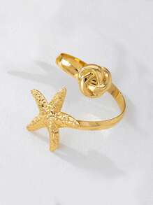 1 pièce Bracelet géométrique en nœud d'étoile de mer de style élégant pour vacances océaniques en métal, un jonc ouvert et ajustable pour les femmes, convient pour les fêtes d'été à la plage