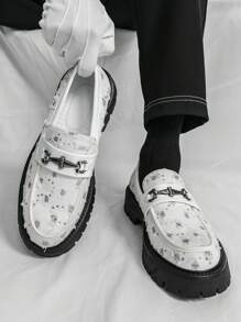 Men's Loafers Denim Distressed Decor British Style Formal Shoes, Casual White Dress Shoes