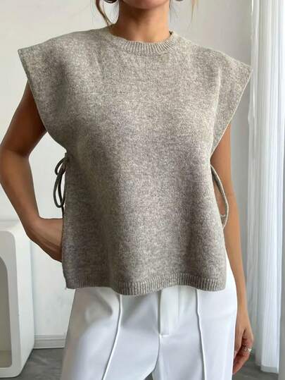 Women's Elegant Sleeveless Knit Camisole With Side Tie, Lightweight Breathable Casual Vacation Sweater Vest