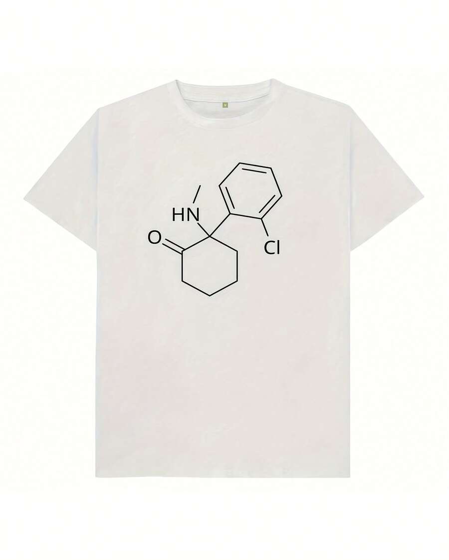 Novelty Ketamine Formula T Shirt220g Quick-Drying Cotton Spandex T-Shirt, Racing Collar Design + Side Fork Hem, Professional Sports Tailoring But Retain The Sense Of Daily Fashion. The Gradient Sky Print Extends From The Right Shoulder To The Left Waist, With The Luminous Material Stars Shimmering In The Dows. Specially Reinforced Shoulder Seam Durability, Suitable For Gym Training Or City Cycling, Back Reflect Stdesign To Ence Night Safety, Matching Sports Underwear Can Form A Fuional Wind Suit. - White - View 1