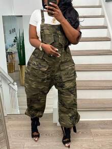 GLOURI Y2K Camo Overalls Jumpsuit -Overalls Oversized Utility Jumpsuit W/ Multi-Pockets | Streetwear & Casual One-Piece For Women For Spring/Summer - Camo - View 1