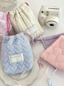 1 PC Cute Candy Colored Pink Blue Stripe Heart-Shaped Quilted Girls Drawstring Bag Instant Camera Storage Bag Skincare Makeup Bag Make Up Pouch Cosmetic Bag Multi-Function Portable Underwear Clothing Storage Bag Sanitary Napkin Bag,Travel Essential Storage Set For Short Trips,University Room Decoration Bedroom Decoration Storage Bag Travel Storage Bag Travel Essential Items Valentine's Day Gift,Makeup Bag,Make Up Bag,Makeup Bags,Cosmetic Bag,Makeup Organiser,Travel,Makeup Pouch,Bag,Vanity,Make Up Pouch,Travel Essentials,Pouch Bag,Travel Essential,Vanity Accessories,Small Makeup Bag,Makeup Pouch,Cosmetic Bag,Travel Essential,Large Capacity,Large Makeup Bag,Christmas Gifts,Pouch,Travel,Gifts For Women Travel Essential,Pouch,Clutch / Small Handbag, Makeup Organizer,Makeup Organize,Pouch,Brush Holder,Mini Pouch,Large Capacity Pouch,Gifts For Women,Christmas Gifts,Gift Ideas For Women